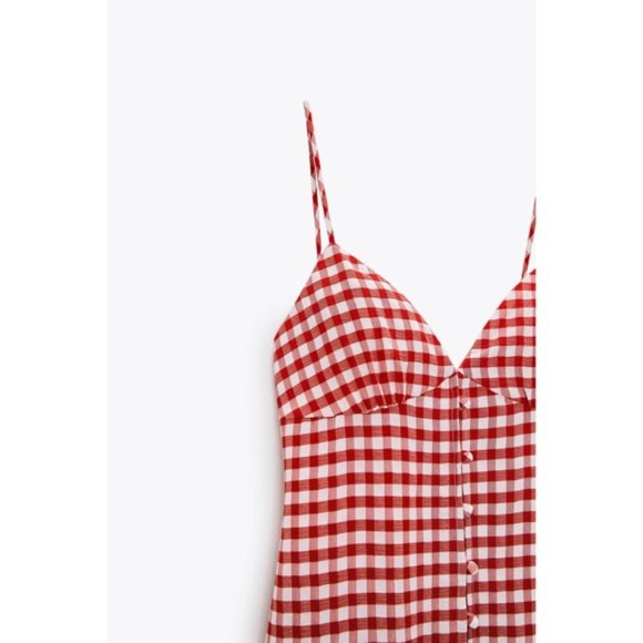 ZARA Strappy Gingham V-Neck Dress - Picture 9 of 16